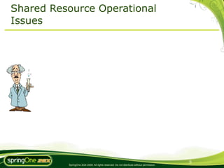 Shared Resource Operational
Issues




                                                                                           9
          SpringOne 2GX 2009. All rights reserved. Do not distribute without permission.
 