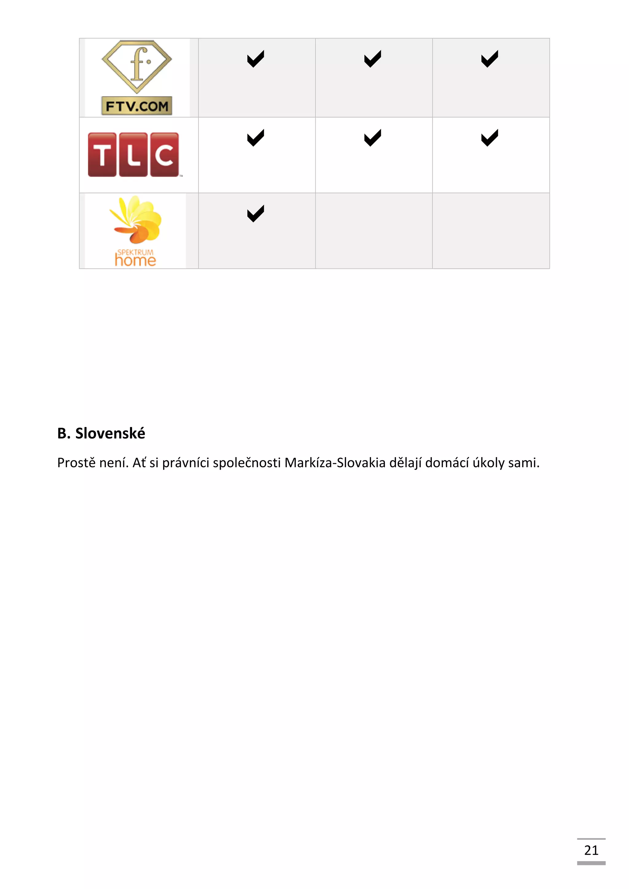 21
  
  

B. Slovenské
Prostě není. Ať si právníci společnosti Markíza-Slovakia dělají domácí úkoly sami.
 