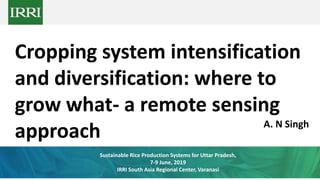 Cropping system intensification
and diversification: where to
grow what- a remote sensing
approach A. N Singh
Sustainable Rice Production Systems for Uttar Pradesh,
7-9 June, 2019
IRRI South Asia Regional Center, Varanasi
 