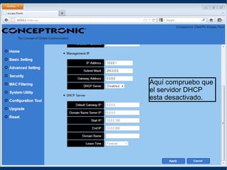 Aquí compruebo que
el servidor DHCP
esta desactivado.
 