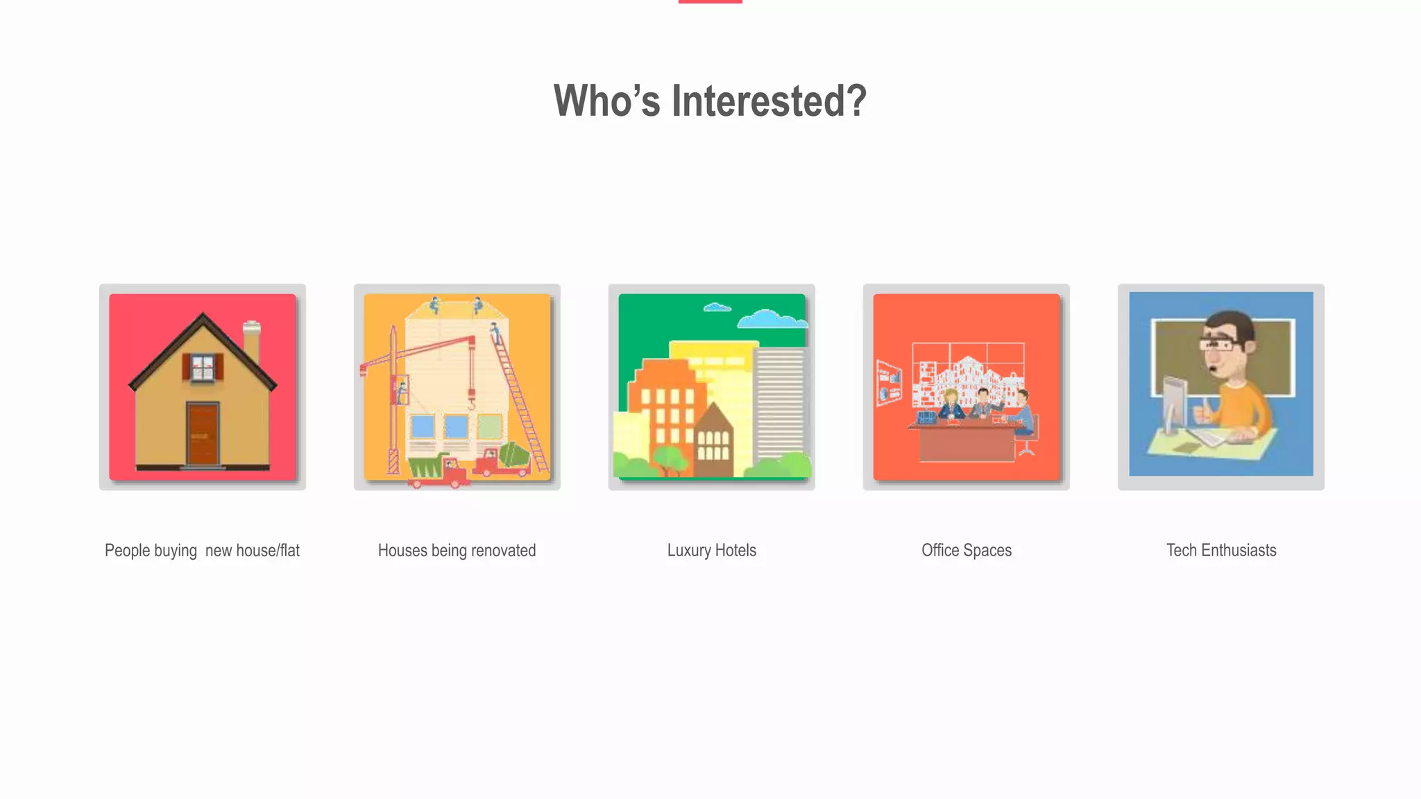 Who’s Interested?
People buying new house/flat Houses being renovated Luxury Hotels Office Spaces Tech Enthusiasts
 