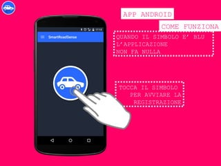COME FUNZIONA
APP ANDROID
QUANDO IL SIMBOLO E’ BLU
L’APPLICAZIONE
NON FA NULLA
TOCCA IL SIMBOLO
PER AVVIARE LA
REGISTRAZIONE
 