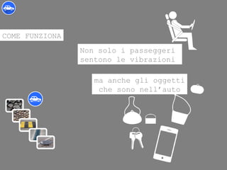 COME FUNZIONA
Non solo i passeggeri
sentono le vibrazioni
ma anche gli oggetti
che sono nell’auto
 
