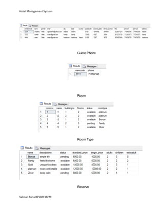 Hotel ManagementSystem
SalmanRana BCS02133279
Guest Phone
Room
Room Type
Reserve
 