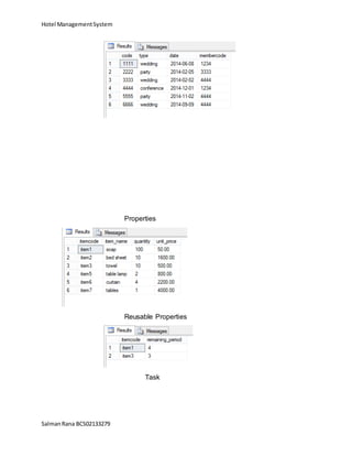 Hotel ManagementSystem
SalmanRana BCS02133279
Properties
Reusable Properties
Task
 