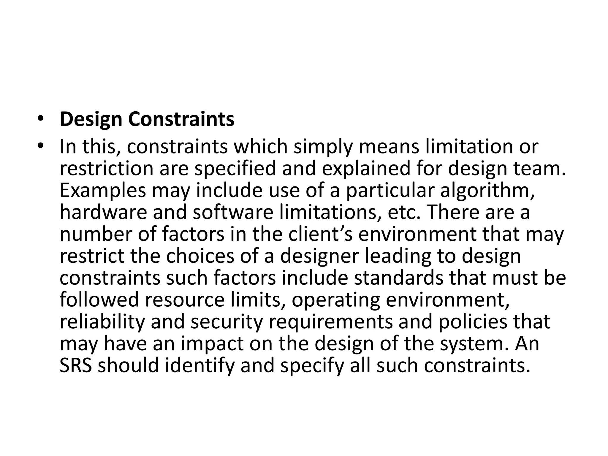Restriction Requirement Example Software requirements specifications documents pdf | PDF
