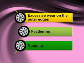 Excessive wear on the
outer edges
Feathering
Cupping
 