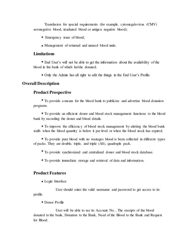 blood donation srs Transcript of srs on blood management system srs for blood bank management system donate blood save the life. blood donation srs Transcript of srs on blood management system srs for blood bank management system donate blood save the life.