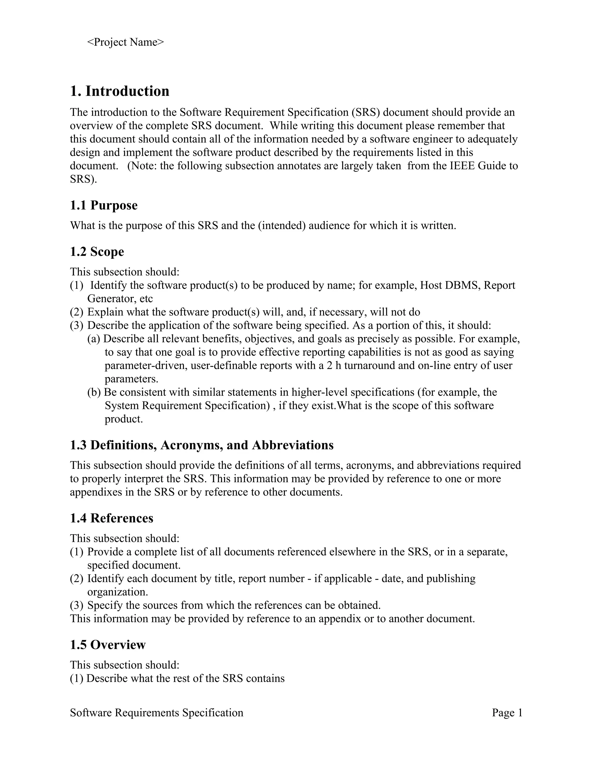 Srs template for mini project i (1) | DOC