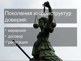 Поколения инфраструктур доверия:  иерархия  договор репутация 