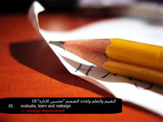 10- التقييم والتعلم واعاده التصميم ”تحسين الاداره“ 10. evaluate, learn and redesign -> manage improvement 