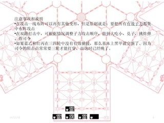 注意事项和说明 在攻击一线布阵可以再有其他变形，但是原则就是：要把所有 有效子力 都集中布阵攻击 在双路打击中，可根据情况调整子力攻击顺序，做到大吃小，兑子，挑炸弹，炸司令 如果蓝乙和红丙在三四轮中没有有效驰援，那么基本上黑甲就完蛋了。因为司令的阻击点常常要三轮才能打穿，而这时已经晚了。 