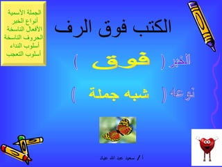 الكتب فوق الرف   الخبر (  ) نوعه (  ) فوق  شبه جملة 