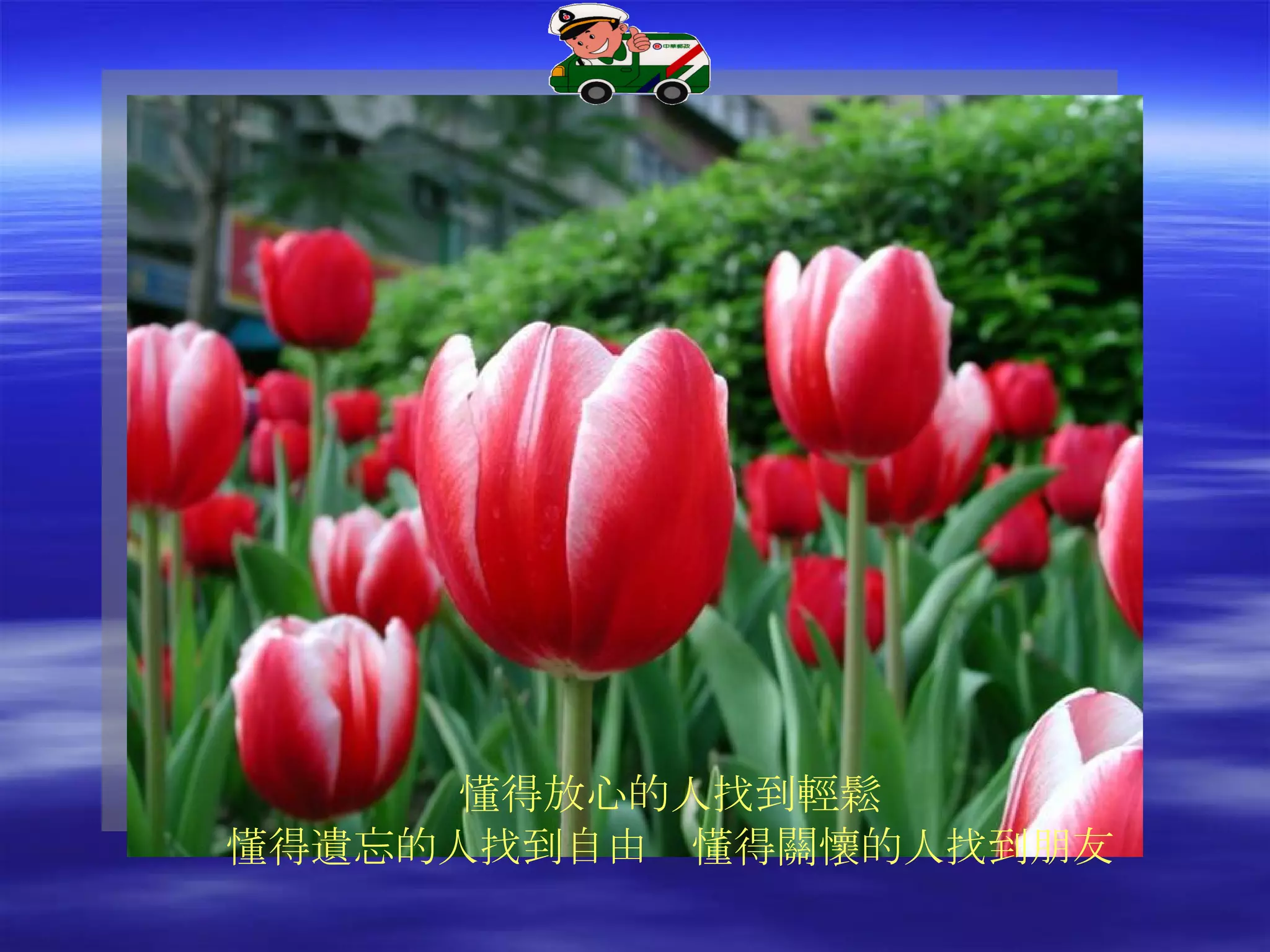 懂得放心的人找到輕鬆 懂得遺忘的人找到自由　懂得關懷的人找到朋友 