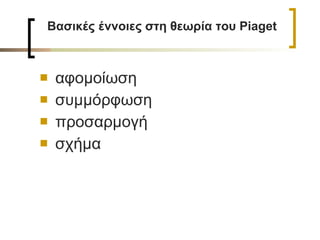 αφομοίωση συμμόρφωση  προσαρμογή  σχήμα Βασικές έννοιες στη θεωρία του  Piaget 