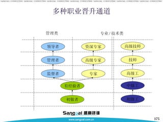 多种职业晋升通道 领导者 管理者 监督者 管理类 资深专家 高级专家 专家 专业 / 技术类 有经验者 初做者 高级技师 技师 高级工 中级工 初级工 