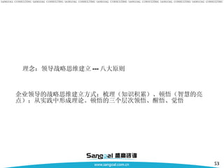 理念：领导战略思维建立 --- 八大原则 企业领导的战略思维建立方式：梳理（知识积累）、顿悟（智慧的亮点）；从实践中形成理论。顿悟的三个层次领悟、醒悟、觉悟 