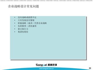 企业战略设计常见问题 没有战略或摇摆不定  只有发展没有紧缩  职能战略（战术）代替企业战略 鱼和熊掌二者欲兼得  缺乏执行力 集团化情结 