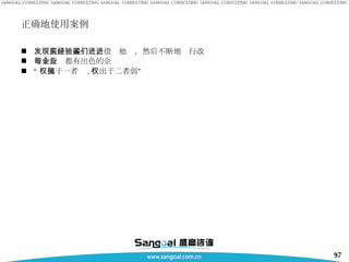 正确地使用案例 发现最佳实践经验、借鉴他们，然后不断地进行改进 每个行业都有出色的企业 “ 权出于一者强 , 权出于二者弱” 