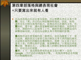 第四章部落格與總表現社會  ◎只要寫出來就有人看  因為部落格沒有設定參加資格，所以整體水準是良莠不齊的，而且「莠」所占的比例是壓倒性地高。因此，如果閱讀者沒有分辨良與莠的能力，就無法找出有趣的文章。若是如此，還不如閱讀由專家編輯過的報章雜誌，來得更有效率。網路時代已經展開了十年，網路對舊有媒體造成的衝擊卻極有限，正是因為這個良莠不齊問題的影響。  部落格形成社會現象的第二個理由，是因為隨著ＩＴ產業的成熟，網路資訊可能會引導出解決良莠不齊問題的線索。而這個本質性的問題如果獲得解決，那麼「反正寫了也不會有人看」的潛在創作意識，就會轉變成「只要寫出來就一定能夠傳達出去」。這種心態上的變化會促使部落格繁衍，形成良好的循環。  那麼，ＩＴ產業成熟後帶來的成果又是什麼？一是由 Google 一手打造的卓越搜尋引擎，一是與部落格息息相關的自動編輯技術。  