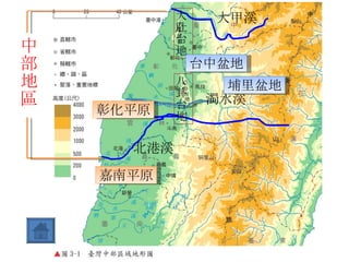 大甲溪 北港溪 中部地區 大肚台地 濁水溪 八卦台地 彰化平原 嘉南平原 台中盆地 埔里盆地 