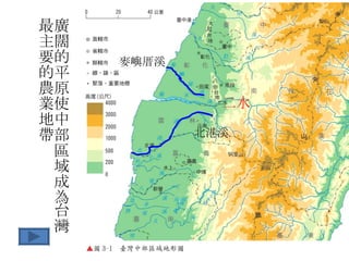 麥嶼厝溪 二水 北港溪 廣闊的平原使中部區域成為台灣 最主要的農業地帶 