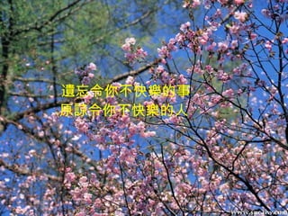 遺忘令你不快樂的事 原諒令你不快樂的人   