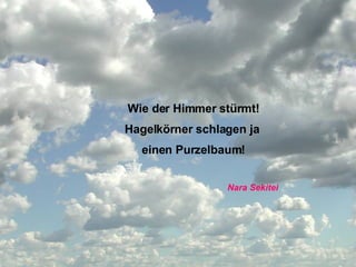 Wie der Himmer stürmt! Hagelkörner schlagen ja  einen Purzelbaum! Nara Sekitei 