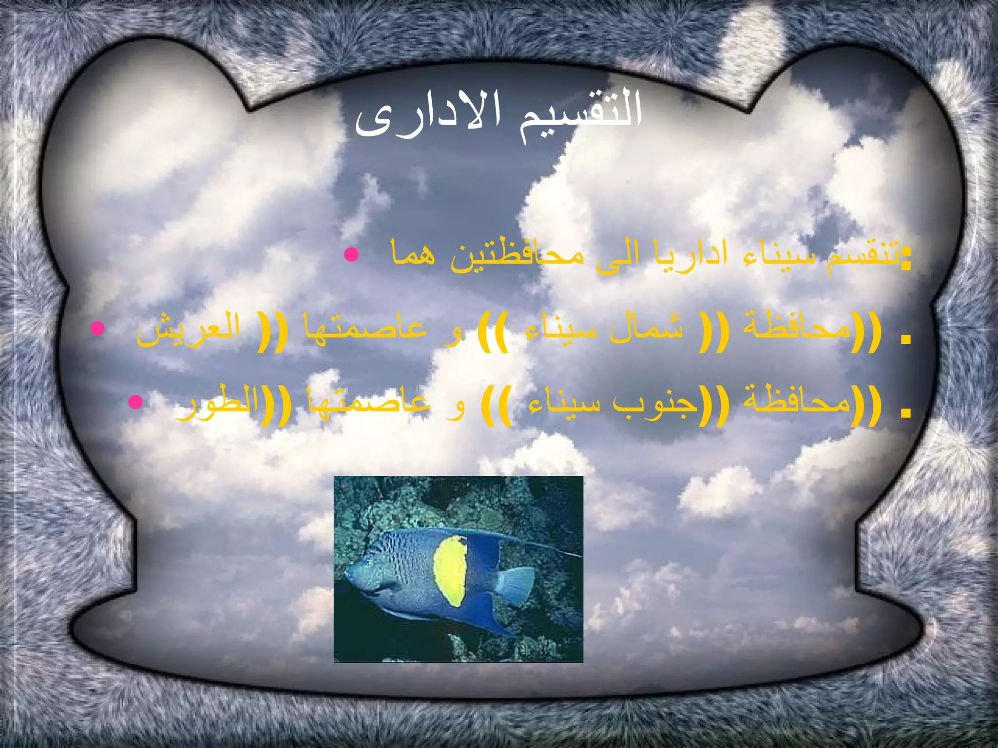 التقسيم الادارى تنقسم سيناء اداريا الى محافظتين هما  : محافظة  ((  شمال سيناء  ))  و عاصمتها  ((  العريش  )) . محافظة  (( جنوب سيناء  ))  و عاصمتها  (( الطور  )) . 