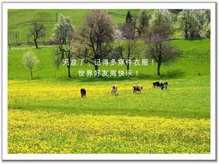 天凉了，记得 多 穿件衣服 ！ 世界好友 周快乐 ！ 