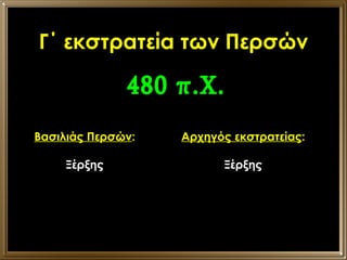 Γ΄ εκστρατεία των Περσών 480 π.Χ. Βασιλιάς Περσών : Ξέρξης Αρχηγός εκστρατείας : Ξέρξης 