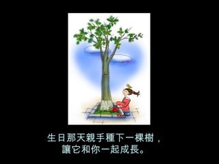 生日那天親手種下一棵樹， 讓它和你一起成長。 