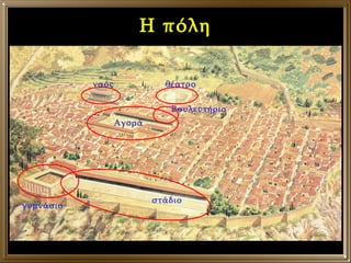 Η πόλη ναός Βουλευτήριο θέατρο γυμνάσιο στάδιο Αγορά 