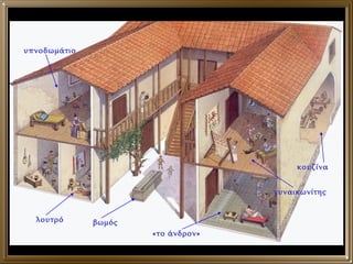 γυναικωνίτης «το άνδρον» υπνοδωμάτιο λουτρό βωμός κουζίνα 