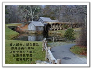 當大部分人都在關注你飛得高不高時， 只有少部分人關心， 你飛得累不累— 這就是友情 