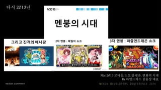 다시 2013년
Ndc 2013 모바일/소셜/플랫폼, 변화의 시대
By 와일드카드 김윤상 대표
 