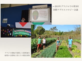 ←2013年ブラジルでの第3回
国際アグロエコロジー会議
ブラジル奥地の荒廃した放牧地を
緑豊かな農場に変えた小農民家族
 