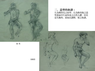 二、造型的和諧：
左為模持兒之原型 , 右為修改後之造
型畫面中片面角度之自然人體 , 往往
是失衡的 , 需加以調整，使之和諧。
翁慶恩
施 皓
 