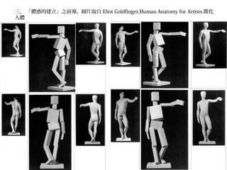 三、 「體感的建立」之前導，圖片取自 Eliot Goldfinger,Human Anatomy for Artists 簡化
人體
 