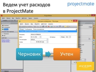 Ведем учет расходов
в ProjectMate
Черновик Учтен
 
