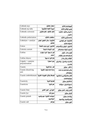 ٢٤٨
bØ@ñòìóäìíjï’q†û@@†íqbÙÜa@ßþ®g@@Cathode rays
bØ@ðÙ“ïm@ðîŠüiq†û@@@óî†íqbÙÜa@óÉ’ÿa@óiíjäc@@Cathode ray tube
bØ@ðäaŠí‚a†qbØ@N†ûq@ò†û
çaŠí‚a†@@
ñ†íqbØ@ÞØdm@N†íqbÙÜa@ÞØdm@@Cathodic corrosion
bØ@ðî‹ Šóàóuq†û@@†íqbÙÜa@lbÕna@@Cathodic polarization
bØq@ðîŠbÙï’@ôÝ’@ZoïÜû
bØ@o“ïäómq†û@@
@Šìba@ÞïÝznÜa@Þ÷b@ZoïÜíqbØ
†íqbÙÝÜ@@
Catholyte = catolyte
lóuíàó Šbi@ðäüîb÷@ZçüîbmbØ@@óåz“Üa@kuíà@çíîc@ZçíîbmbØ@@Cation
çbØóióuíà@óäüîb÷@ñììŒóm@@ójuí¾a@pbäíîýa@Šbïm@@Cationic current
@Lça†bi@ôÝjŽïØ@ôÝjŽïØ
çb“ŽïØaŠ@çbî@òìóä†‹ØŒŠói@@
@ìc@ÊÐ‹Üa@ÞjØ@Lóîíy‹Üa@ÞjØ
kzÜa@@
Catline
ça†bi@ðmóq@ñóØüÝ‚@@óîíy‹Üa@ÞjØ@ò‹Ùi@@Catline sheave
@ŽîŠó¾óqI@æŽîŠó¾óq@òìaŠ‡äbè
HìaŠ‡äbè@@
òÑ«@ò‹áÝi@@Catpaly = catalytic
polymerization
æŽïmí@LŠóÙ‚a†@@óîìbØ@ò†bà@LìbØ@@Caustic
@ò††bà@ói@òìóä‡äaím@ð’ói
çbØóåŽïmí@@
óîìbÙÜa@†aí¾bi@óiaˆg@ò‡yì@@Caustic dissolving
unit
@óïïÜbÙÜó÷@ðîŠóîŠbØói@çbÙ’
òìóäbØóåŽïmìí@@
óîìbÙÜa@pbîíÝÕÜa@qdni@óÐb—Ô@Caustic embrittlement
æŽïmí@ŽïÜbÙÜó÷@@óîìbØ@óïäaíÝÔ@@Causticity
@ómbÙîò†I@fåŽî‡äbmìíò†
HæŽïmí@@
bîìbØ@ÞÉu@@Causticize
æŽïmí@ôÝÔ@Lì‡åîŒ@ôÝÔ@@ñìbÙÜa@§a@LðÜa§a@@Caustic lime
æŽïmí@ðØŠü’@@ìbØ@ßíÈ@@Caustic lye
@LæŽïmí@õbbmüq
ãüïbmüq@ñ‡ïØûŠ‡îbè@@
@‡ïØìŠ‡ïè@LóîìbÙÜa@bbmíjÜa
ãíïbmíjÜa@@
Caustic potash
æŽïmí@ôŽîí‚@@ìbØ@|Ýà@@Caustic salt
 