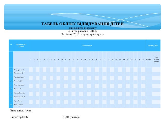 Журнал Обліку Відвідування Дітьми Дошкільного Закладу Журнал Обліку Відвідування Дітьми Дошкільного Закладу