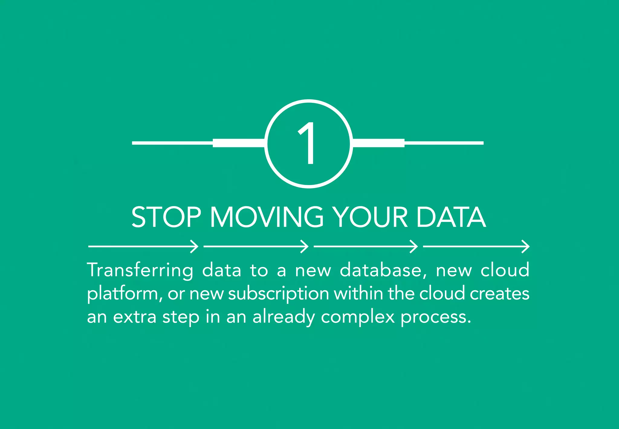 Transferring data to a new database, new cloud
platform, or new subscription within the cloud creates
an extra step in an already complex process.
1
STOP MOVING YOUR DATA
 