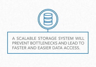 A SCALABLE STORAGE SYSTEM WILL
PREVENT BOTTLENECKS AND LEAD TO
FASTER AND EASIER DATA ACCESS.
 