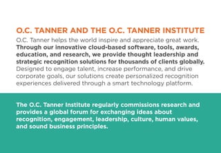 O.C. TANNER AND THE O.C. TANNER INSTITUTE
O.C. Tanner helps the world inspire and appreciate great work.
Through our innov...