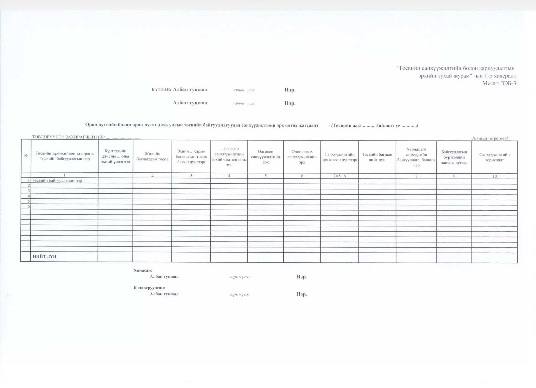 Сангийн сайдын2010 оны  48 дугаар тушаал