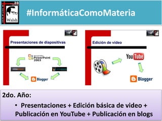 #InformáticaComoMateria
3er. Año:
• Edición de imagen + Edición de video + Publicación
en YouTube + Publicación en blogs
 