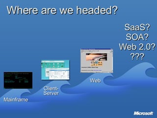 Where are we headed? Client-Server Web SaaS? SOA? Web 2.0? ??? Mainframe 