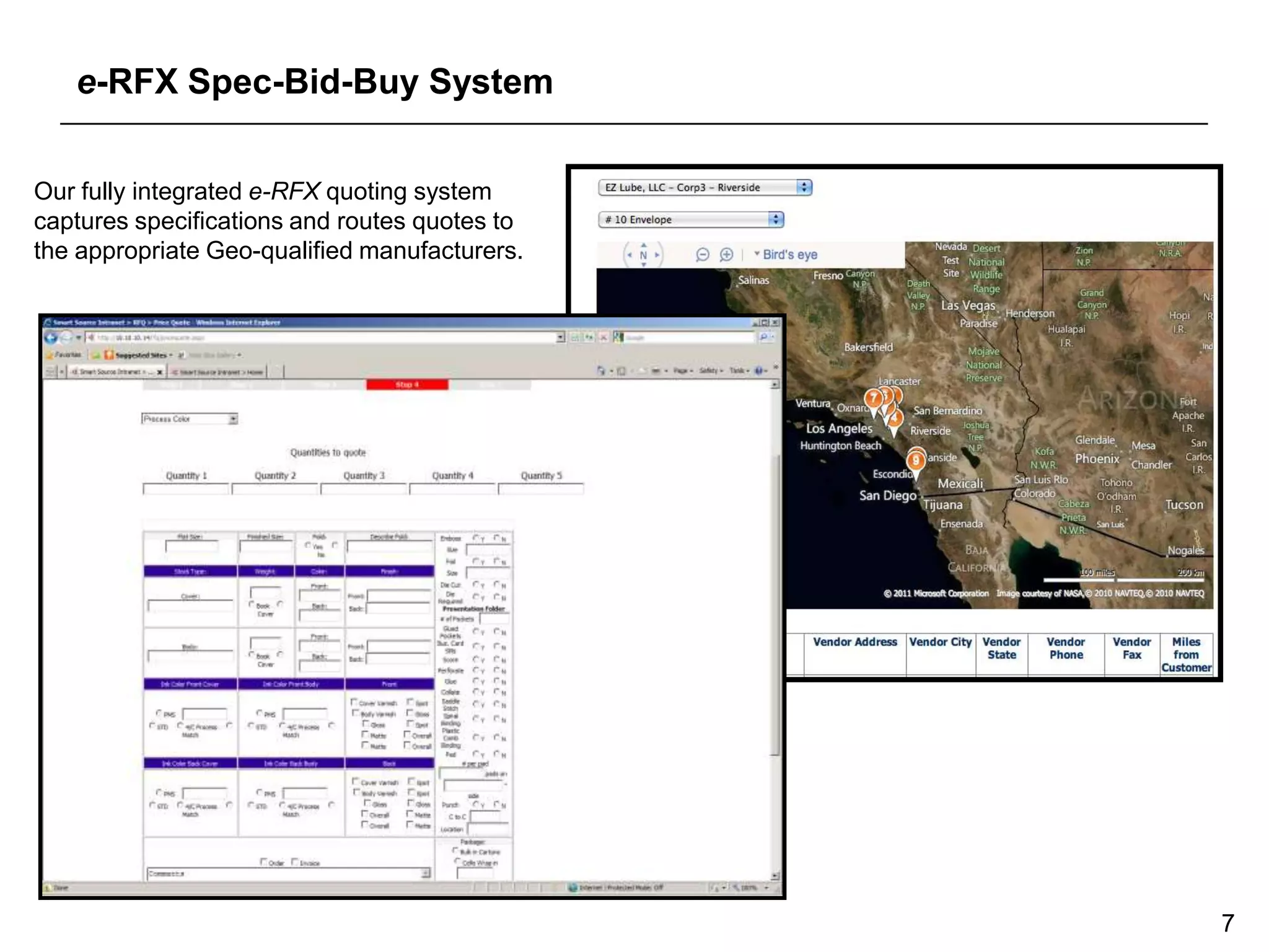 e-RFX Spec-Bid-Buy System


Our fully integrated e-RFX quoting system
captures specifications and routes quotes to
the appropriate Geo-qualified manufacturers.




                                               7
 