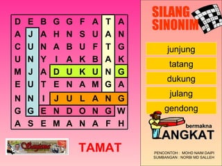 junjung tatang dukung julang gendong SILANG SINONIM PENCONTOH :  MOHD NAIM DAIPI SUMBANGAN : NORBI MD SALLEH bermakna   AN...